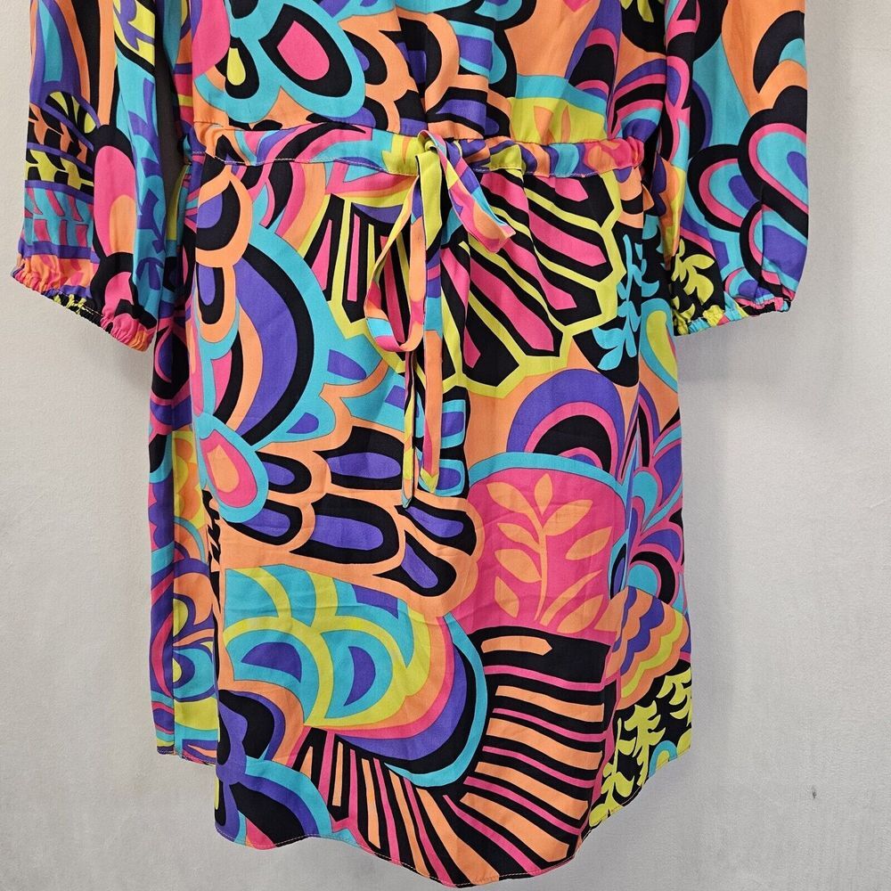 Alice Trixie Dress S 100% Silk Multicolor Abstract Tie Waist Mini‎ Boho Coastal - Picture 10 of 13